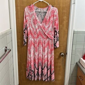 Pink & Black Paisley Faux Wrap Dress